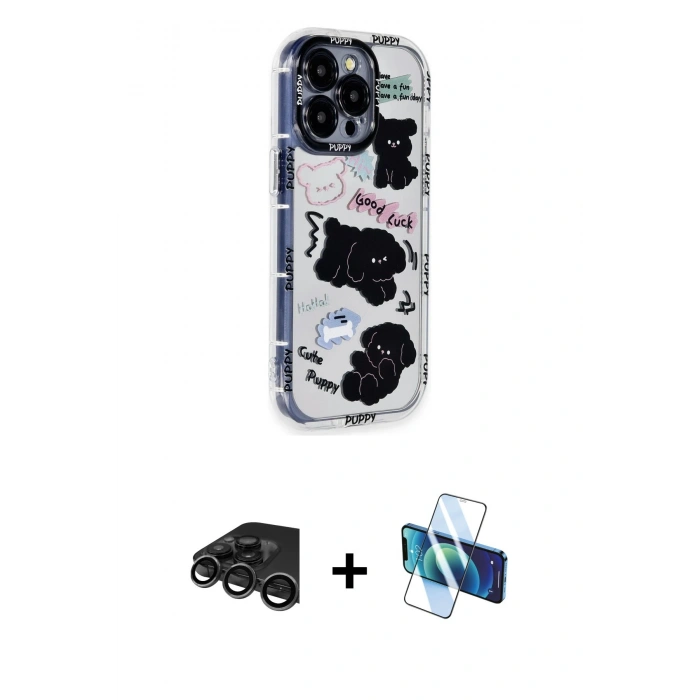MARSİLYAN™- iPhone 15 Pro Max Kılıf Ahenk Modern Serisi - Siyah 3D Antistatik Seramik Nano Ekran Koruyucu + Raze Metal Kamera Lens - TMGI