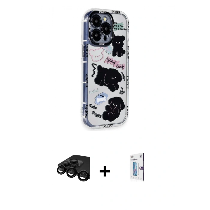 MARSİLYAN™- iPhone 15 Pro Max Kılıf Ahenk Modern Serisi - Siyah Bilvis 0.18mm Plus Cam Ekran Koruyucu + Raze Metal Kamera Lens - SH
