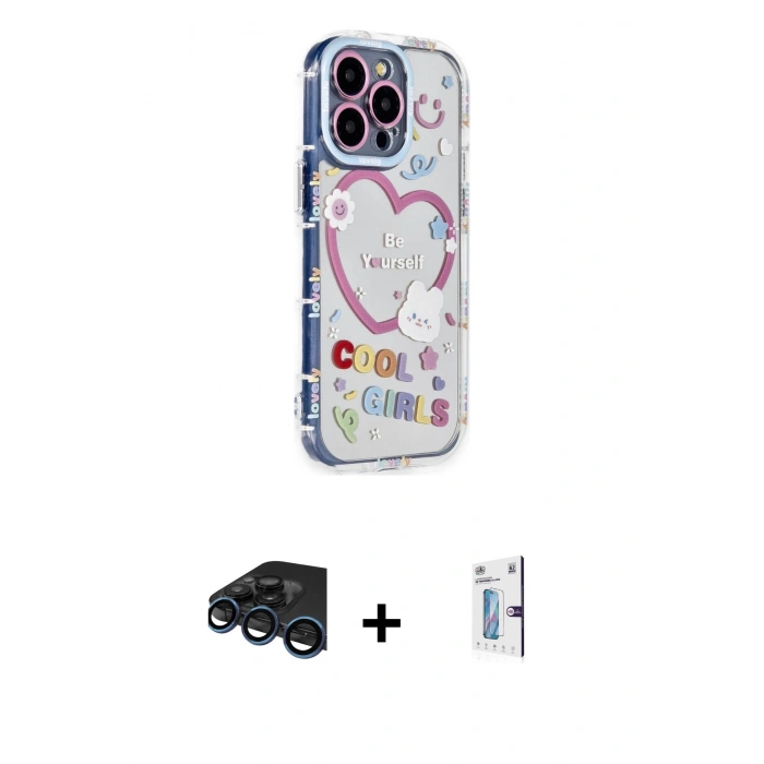 MARSİLYAN™- iPhone 15 Pro Max Kılıf Ahenk Modern Serisi - Siyah Bilvis 0.18mm Plus Cam Ekran Koruyucu + Raze Metal Kamera Lens - LT