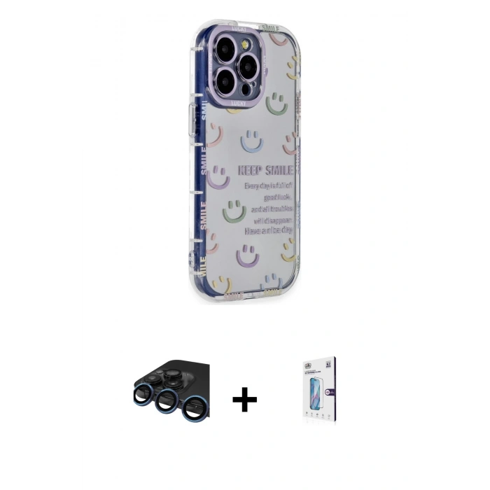 MARSİLYAN™- iPhone 15 Pro Max Kılıf Ahenk Modern Serisi - Siyah Bilvis 0.18mm Plus Cam Ekran Koruyucu + Raze Metal Kamera Lens - LT