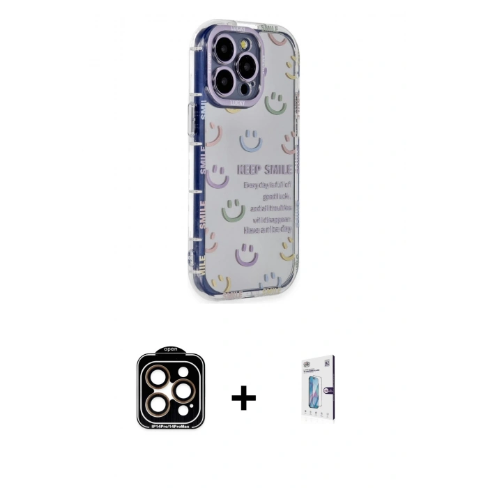 MARSİLYAN™- iPhone 15 Pro Max Kılıf Ahenk Modern Serisi - Siyah Bilvis 0.18mm Plus Cam Ekran Koruyucu + Turuncu PVD Metal Kamera Lens
