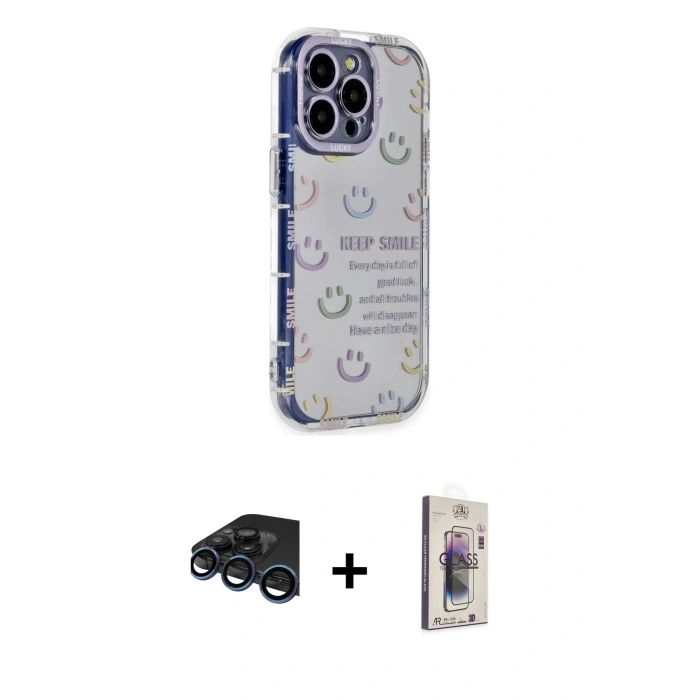 MARSİLYAN™- iPhone 15 Pro Max Kılıf Ahenk Modern Serisi - Siyah Bilvis 3D Cam Ekran Koruyucu + Raze Metal Kamera Lens - LT