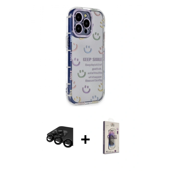 MARSİLYAN™- iPhone 15 Pro Max Kılıf Ahenk Modern Serisi - Siyah Bilvis 3D Cam Ekran Koruyucu + Raze Metal Kamera Lens - SH
