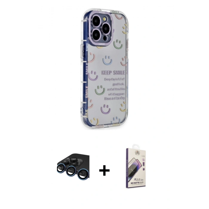 MARSİLYAN™- iPhone 15 Pro Max Kılıf Ahenk Modern Serisi - Siyah Bilvis 3D Mat Cam Ekran Koruyucu + Raze Metal Kamera Lens - LT