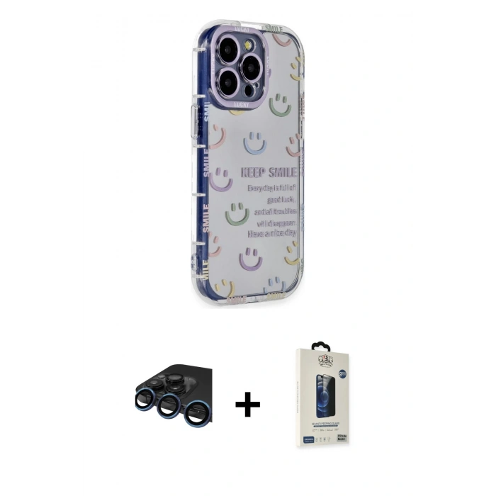 MARSİLYAN™- iPhone 15 Pro Max Kılıf Ahenk Modern Serisi - Siyah Bilvis Hayalet Cam Ekran Koruyucu + Raze Metal Kamera Lens - LT