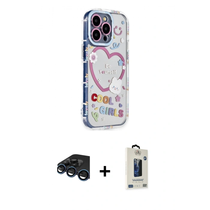 MARSİLYAN™- iPhone 15 Pro Max Kılıf Ahenk Modern Serisi - Siyah Bilvis Hayalet Cam Ekran Koruyucu + Raze Metal Kamera Lens - LT