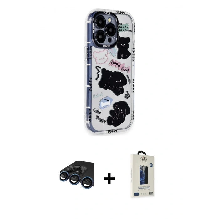 MARSİLYAN™- iPhone 15 Pro Max Kılıf Ahenk Modern Serisi - Siyah Bilvis Hayalet Cam Ekran Koruyucu + Raze Metal Kamera Lens - LT