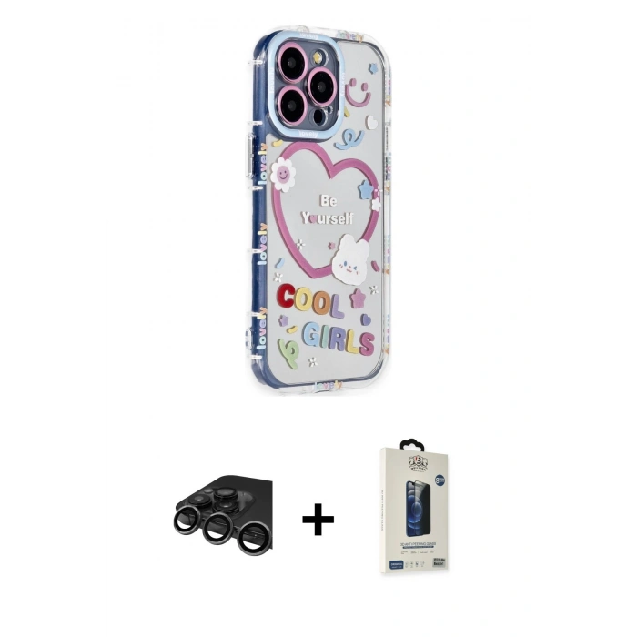 MARSİLYAN™- iPhone 15 Pro Max Kılıf Ahenk Modern Serisi - Siyah Bilvis Hayalet Cam Ekran Koruyucu + Raze Metal Kamera Lens - TMGI