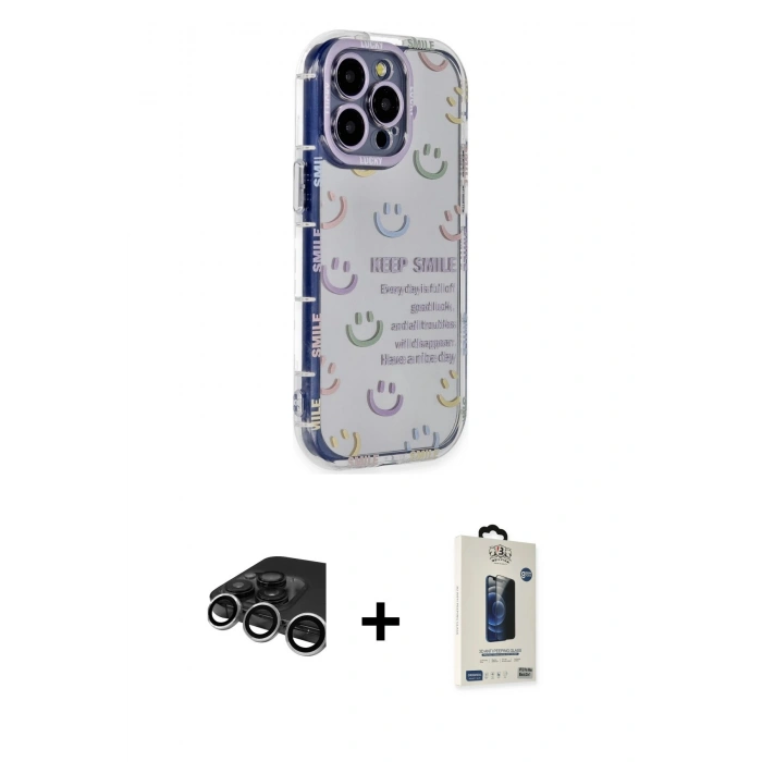 MARSİLYAN™- iPhone 15 Pro Max Kılıf Ahenk Modern Serisi - Siyah Bilvis Hayalet Cam Ekran Koruyucu + Raze Metal Kamera Lens - GS