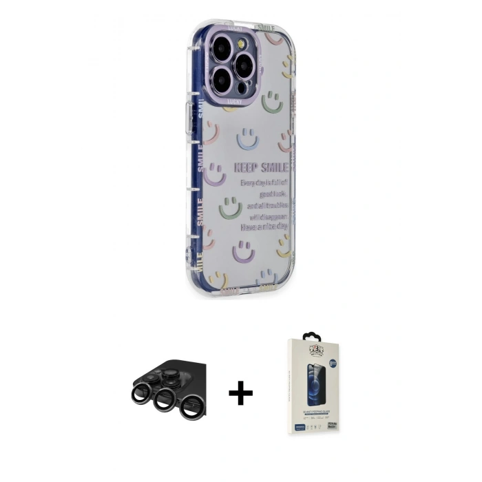 MARSİLYAN™- iPhone 15 Pro Max Kılıf Ahenk Modern Serisi - Siyah Bilvis Hayalet Cam Ekran Koruyucu + Raze Metal Kamera Lens - TMGI