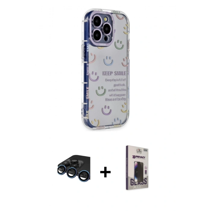 MARSİLYAN™- iPhone 15 Pro Max Kılıf Ahenk Modern Serisi - Siyah Bilvis Hayalet Cam Ekran Koruyucu + Raze Metal Kamera Lens - LT
