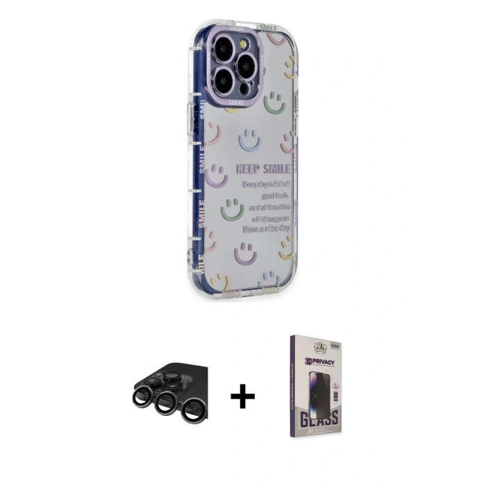MARSİLYAN™- iPhone 15 Pro Max Kılıf Ahenk Modern Serisi - Siyah Bilvis Hayalet Cam Ekran Koruyucu + Raze Metal Kamera Lens - TMGI