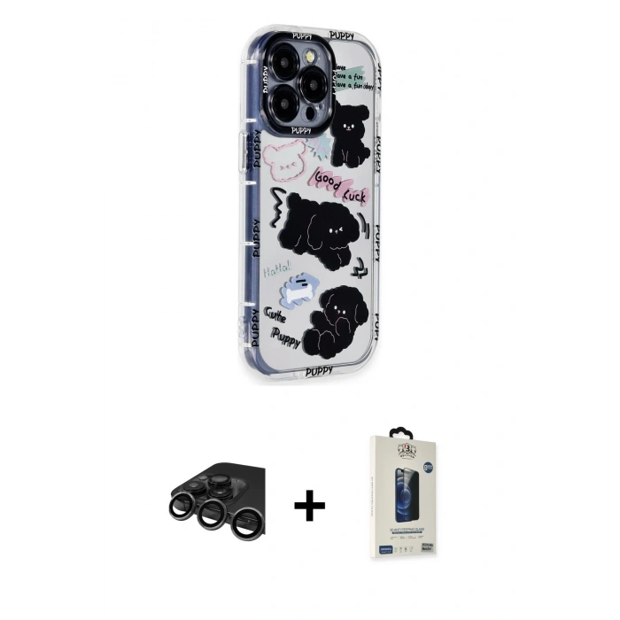 MARSİLYAN™- iPhone 15 Pro Max Kılıf Ahenk Modern Serisi - Siyah Bilvis Hayalet Cam Ekran Koruyucu + Raze Metal Kamera Lens - TMGI