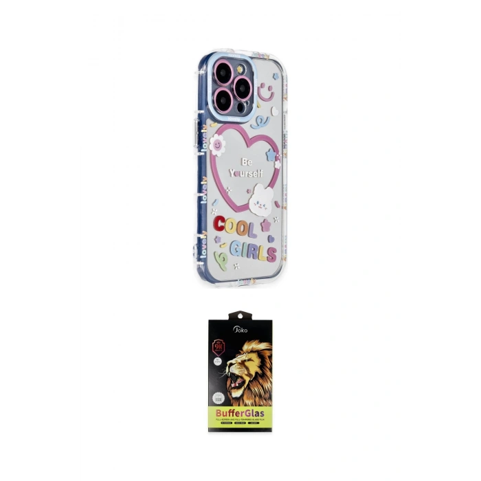 MARSİLYAN™- iPhone 15 Pro Max Kılıf Ahenk Modern Serisi - Siyah Buffer Cam Ekran Koruyucu