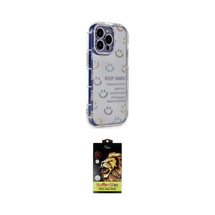 MARSİLYAN™- iPhone 15 Pro Max Kılıf Ahenk Modern Serisi - Siyah Buffer Cam Ekran Koruyucu