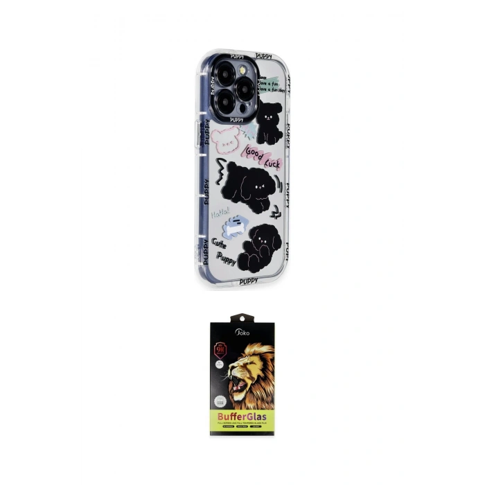 MARSİLYAN™- iPhone 15 Pro Max Kılıf Ahenk Modern Serisi - Siyah Buffer Cam Ekran Koruyucu