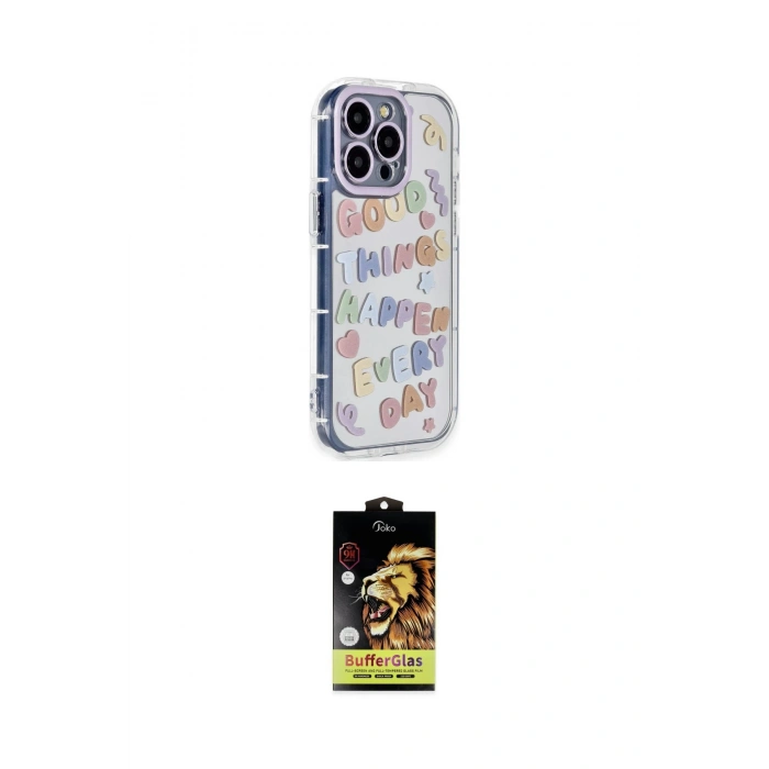 MARSİLYAN™- iPhone 15 Pro Max Kılıf Ahenk Modern Serisi - Siyah Buffer Cam Ekran Koruyucu