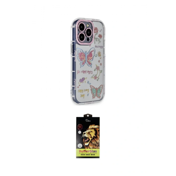 MARSİLYAN™- iPhone 15 Pro Max Kılıf Ahenk Modern Serisi - Siyah Buffer Cam Ekran Koruyucu