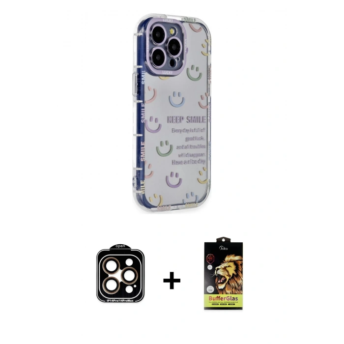 MARSİLYAN™- iPhone 15 Pro Max Kılıf Ahenk Modern Serisi - Siyah Buffer Cam Ekran Koruyucu + PVD Metal Kamera Lens - TU