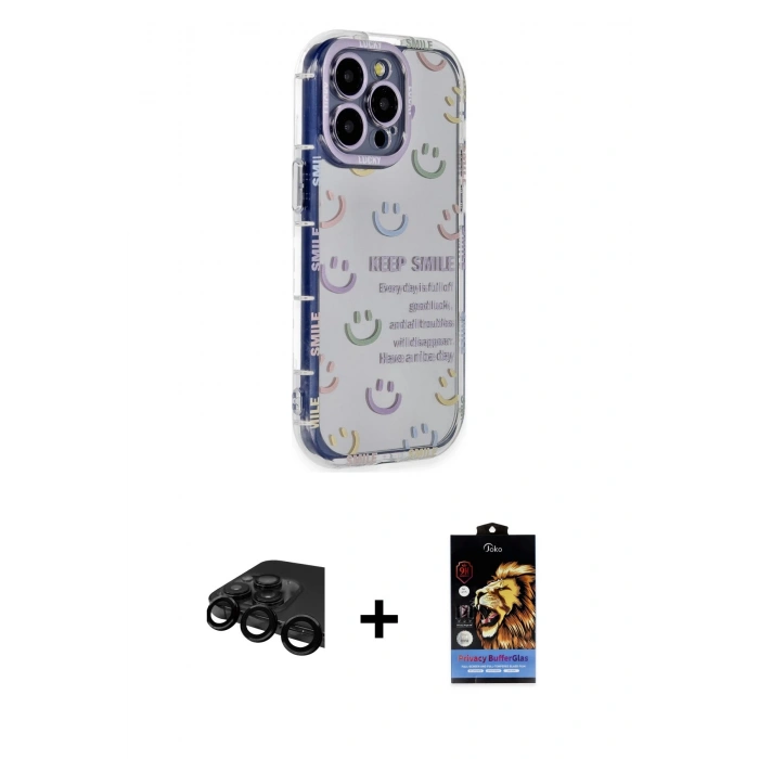 MARSİLYAN™- iPhone 15 Pro Max Kılıf Ahenk Modern Serisi - Siyah Buffer Hayalet Cam Ekran Koruyucu + Raze Metal Kamera Lens - SH
