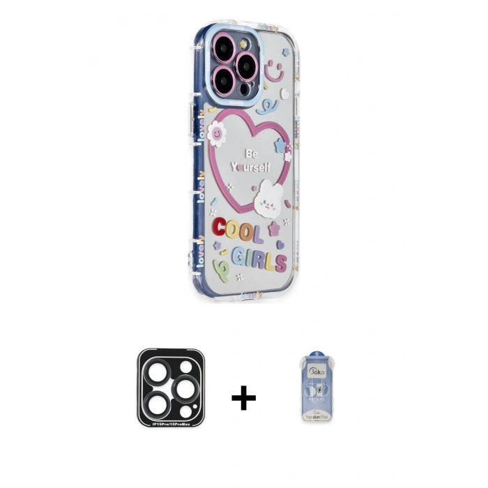 MARSİLYAN™- iPhone 15 Pro Max Kılıf Ahenk Modern Serisi - Siyah Joko Magic 5D Cam + PVD Metal Kamera Lens - LT