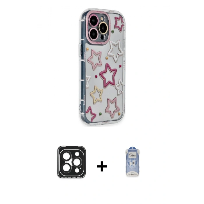 MARSİLYAN™- iPhone 15 Pro Max Kılıf Ahenk Modern Serisi - Siyah Joko Magic 5D Cam + PVD Metal Kamera Lens - SH