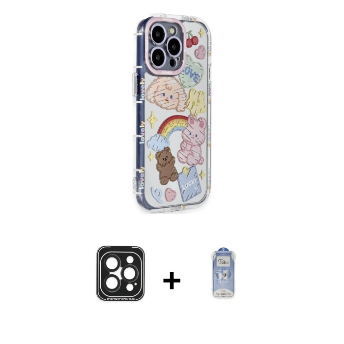 MARSİLYAN™- iPhone 15 Pro Max Kılıf Ahenk Modern Serisi - Siyah Joko Magic 5D Cam + PVD Metal Kamera Lens - SH