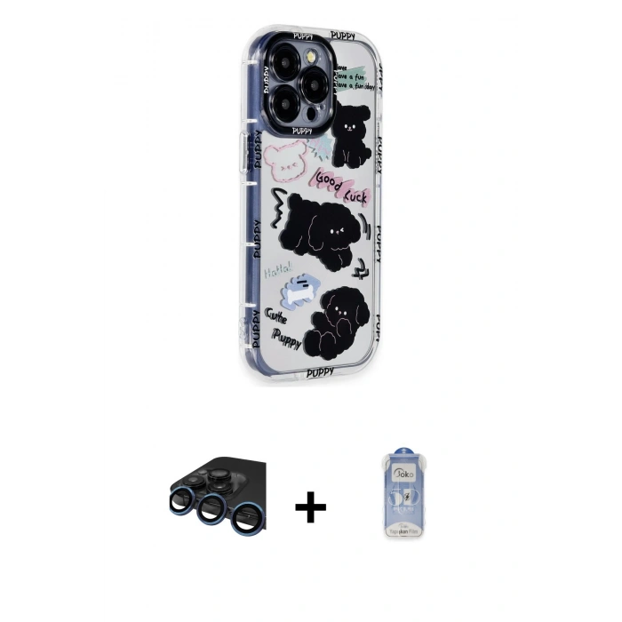 MARSİLYAN™- iPhone 15 Pro Max Kılıf Ahenk Modern Serisi - Siyah Joko Magic 5D Cam + Raze Metal Kamera Lens - LT