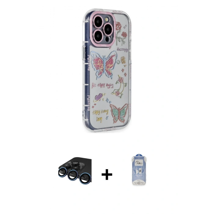MARSİLYAN™- iPhone 15 Pro Max Kılıf Ahenk Modern Serisi - Siyah Joko Magic 5D Cam + Raze Metal Kamera Lens - LT