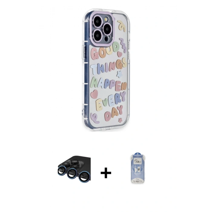 MARSİLYAN™- iPhone 15 Pro Max Kılıf Ahenk Modern Serisi - Siyah Joko Magic 5D Cam + Raze Metal Kamera Lens - LT