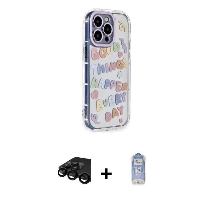 MARSİLYAN™- iPhone 15 Pro Max Kılıf Ahenk Modern Serisi - Siyah Joko Magic 5D Cam + Raze Metal Kamera Lens - SH