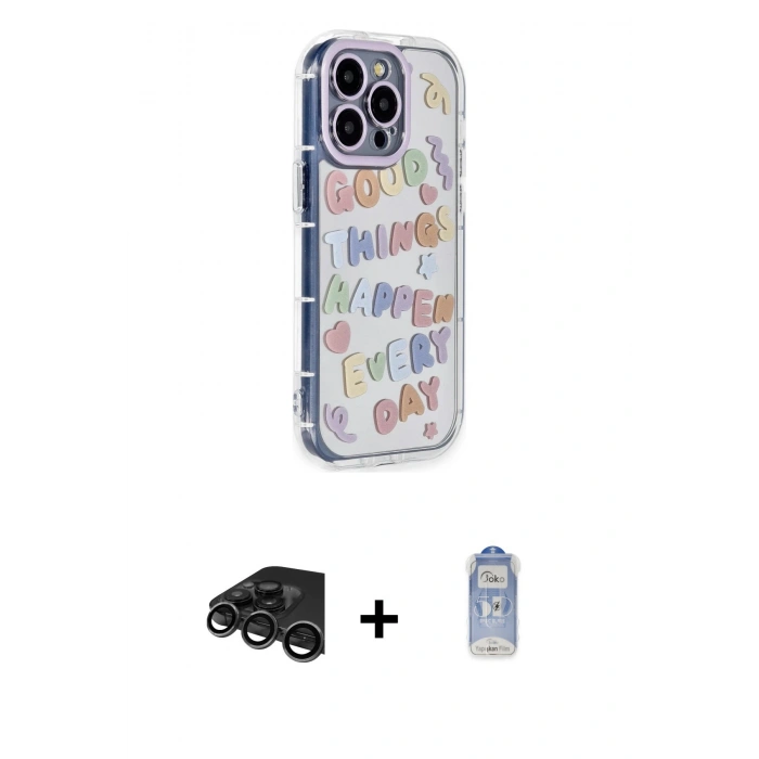 MARSİLYAN™- iPhone 15 Pro Max Kılıf Ahenk Modern Serisi - Siyah Joko Magic 5D Cam + Titanyum Gri Raze Metal Kamera Lens