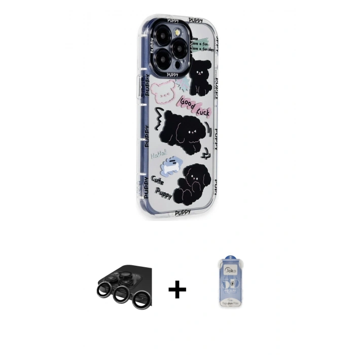 MARSİLYAN™- iPhone 15 Pro Max Kılıf Ahenk Modern Serisi - Siyah Joko Magic 5D Cam + Titanyum Gri Raze Metal Kamera Lens