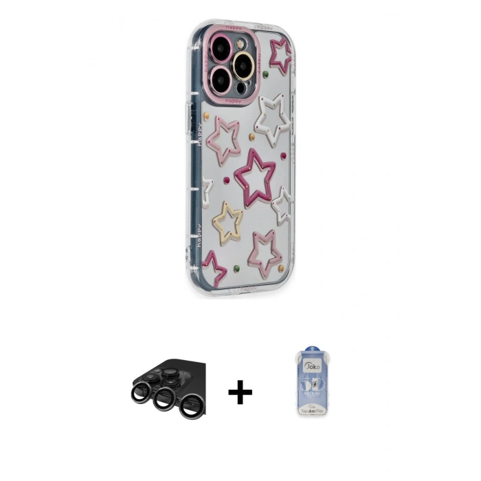 MARSİLYAN™- iPhone 15 Pro Max Kılıf Ahenk Modern Serisi - Siyah Joko Magic 5D Cam + Titanyum Gri Raze Metal Kamera Lens