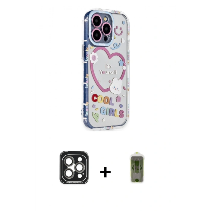 MARSİLYAN™- iPhone 15 Pro Max Kılıf Ahenk Modern Serisi - Siyah Joko Magic 5D Hayalet Cam + PVD Metal Kamera Lens - GI