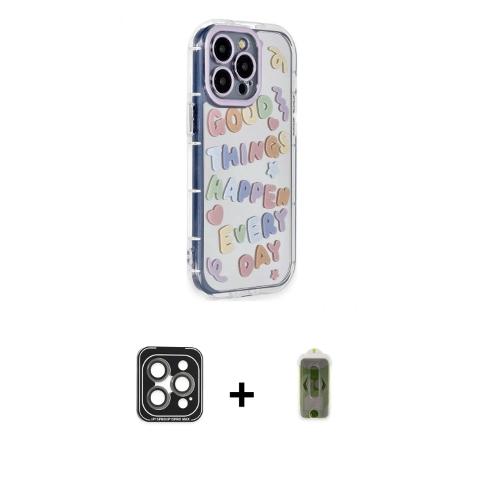 MARSİLYAN™- iPhone 15 Pro Max Kılıf Ahenk Modern Serisi - Siyah Joko Magic 5D Hayalet Cam + PVD Metal Kamera Lens - GI