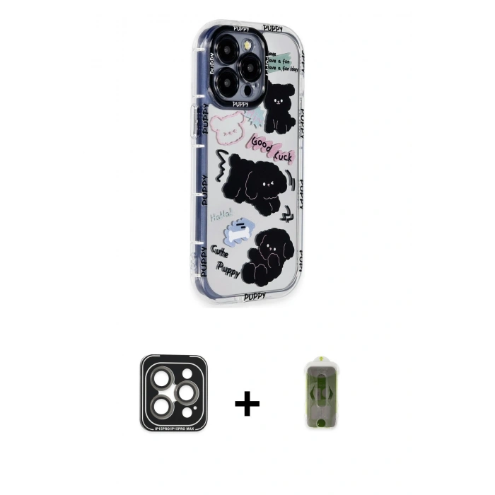 MARSİLYAN™- iPhone 15 Pro Max Kılıf Ahenk Modern Serisi - Siyah Joko Magic 5D Hayalet Cam + PVD Metal Kamera Lens - GI