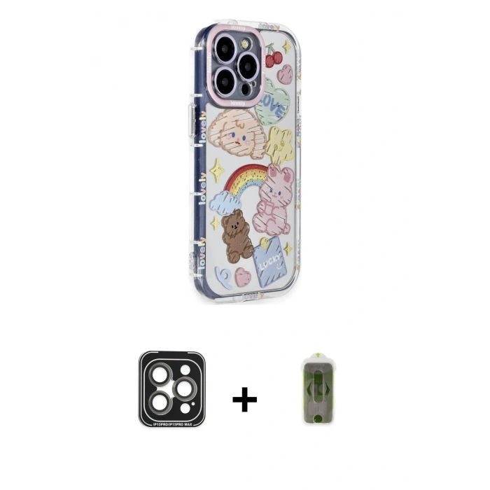 MARSİLYAN™- iPhone 15 Pro Max Kılıf Ahenk Modern Serisi - Siyah Joko Magic 5D Hayalet Cam + PVD Metal Kamera Lens - GI