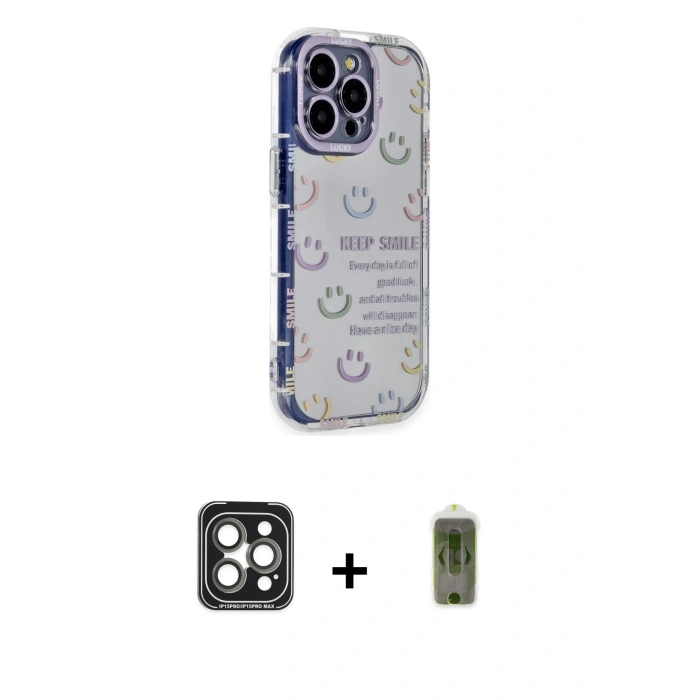 MARSİLYAN™- iPhone 15 Pro Max Kılıf Ahenk Modern Serisi - Siyah Joko Magic 5D Hayalet Cam + PVD Metal Kamera Lens - GI