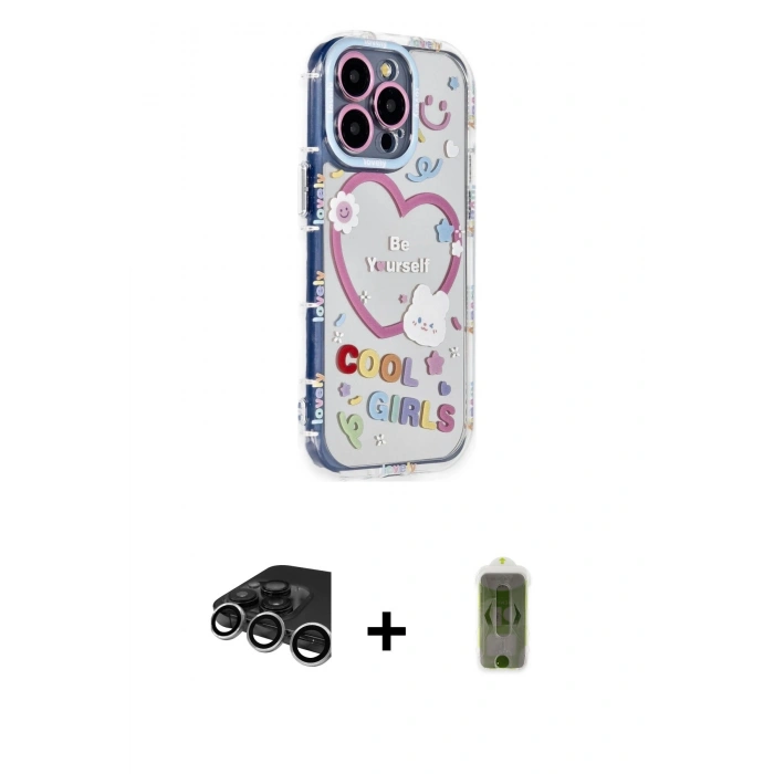 MARSİLYAN™- iPhone 15 Pro Max Kılıf Ahenk Modern Serisi - Siyah Joko Magic 5D Hayalet Cam + Raze Metal Kamera Lens - GS