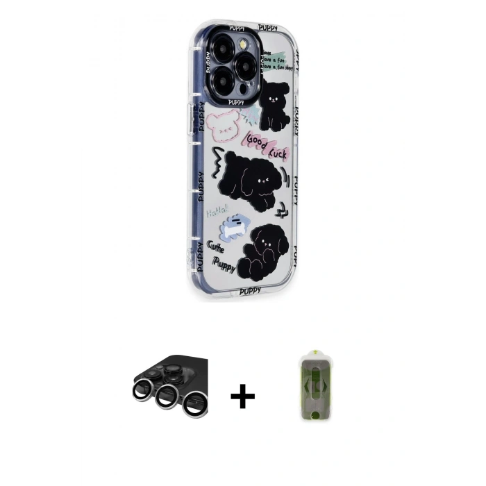 MARSİLYAN™- iPhone 15 Pro Max Kılıf Ahenk Modern Serisi - Siyah Joko Magic 5D Hayalet Cam + Raze Metal Kamera Lens - GS