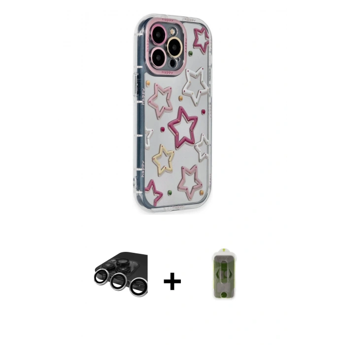MARSİLYAN™- iPhone 15 Pro Max Kılıf Ahenk Modern Serisi - Siyah Joko Magic 5D Hayalet Cam + Raze Metal Kamera Lens - GS