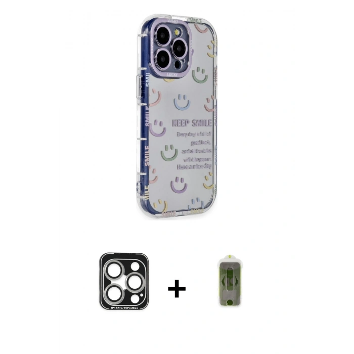 MARSİLYAN™- iPhone 15 Pro Max Kılıf Ahenk Modern Serisi - Siyah Joko Magic 5D Hayalet Cam + PVD Metal Kamera Lens - GS