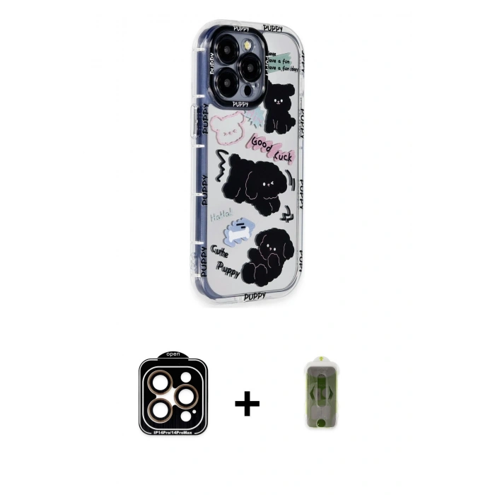 MARSİLYAN™- iPhone 15 Pro Max Kılıf Ahenk Modern Serisi - Siyah Joko Magic 5D Hayalet Cam + PVD Metal Kamera Lens - TU