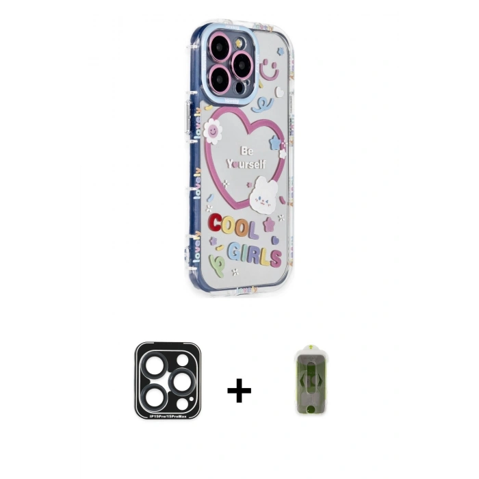 MARSİLYAN™- iPhone 15 Pro Max Kılıf Ahenk Modern Serisi - Siyah Joko Magic 5D Hayalet Cam + PVD Metal Kamera Lens - LT