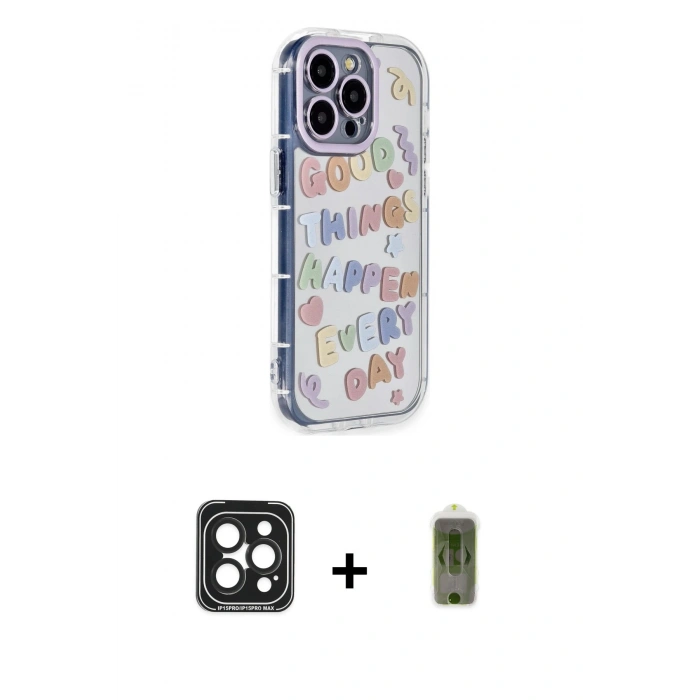 MARSİLYAN™- iPhone 15 Pro Max Kılıf Ahenk Modern Serisi - Siyah Joko Magic 5D Hayalet Cam + PVD Metal Kamera Lens - SH