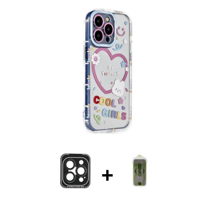 MARSİLYAN™- iPhone 15 Pro Max Kılıf Ahenk Modern Serisi - Siyah Joko Magic 5D Hayalet Cam + PVD Metal Kamera Lens - SH