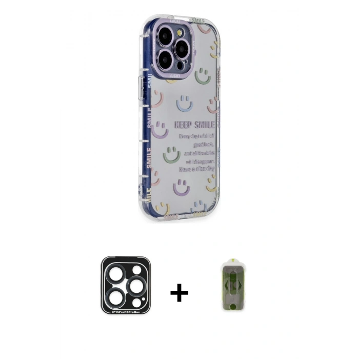 MARSİLYAN™- iPhone 15 Pro Max Kılıf Ahenk Modern Serisi - Siyah Joko Magic 5D Hayalet Cam + PVD Metal Kamera Lens - LT