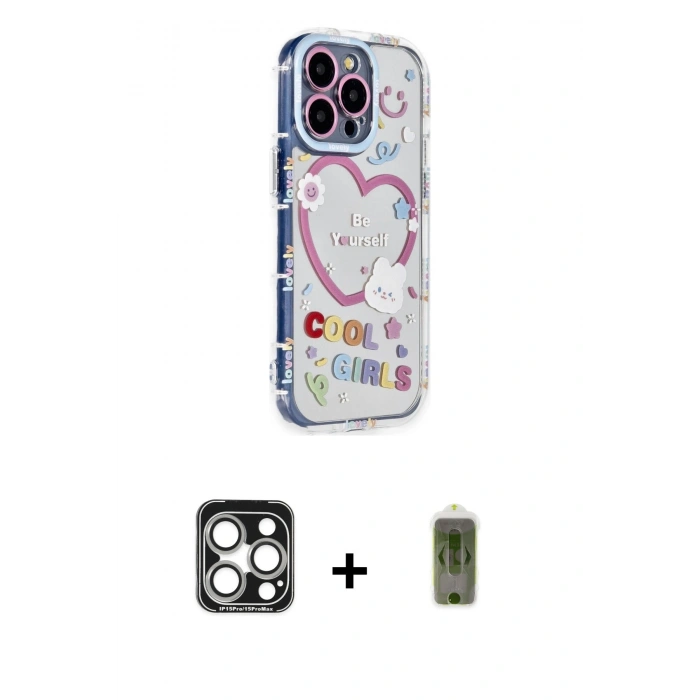 MARSİLYAN™- iPhone 15 Pro Max Kılıf Ahenk Modern Serisi - Siyah Joko Magic 5D Hayalet Cam + PVD Metal Kamera Lens - GS