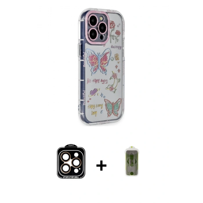 MARSİLYAN™- iPhone 15 Pro Max Kılıf Ahenk Modern Serisi - Siyah Joko Magic 5D Hayalet Cam + PVD Metal Kamera Lens - TU